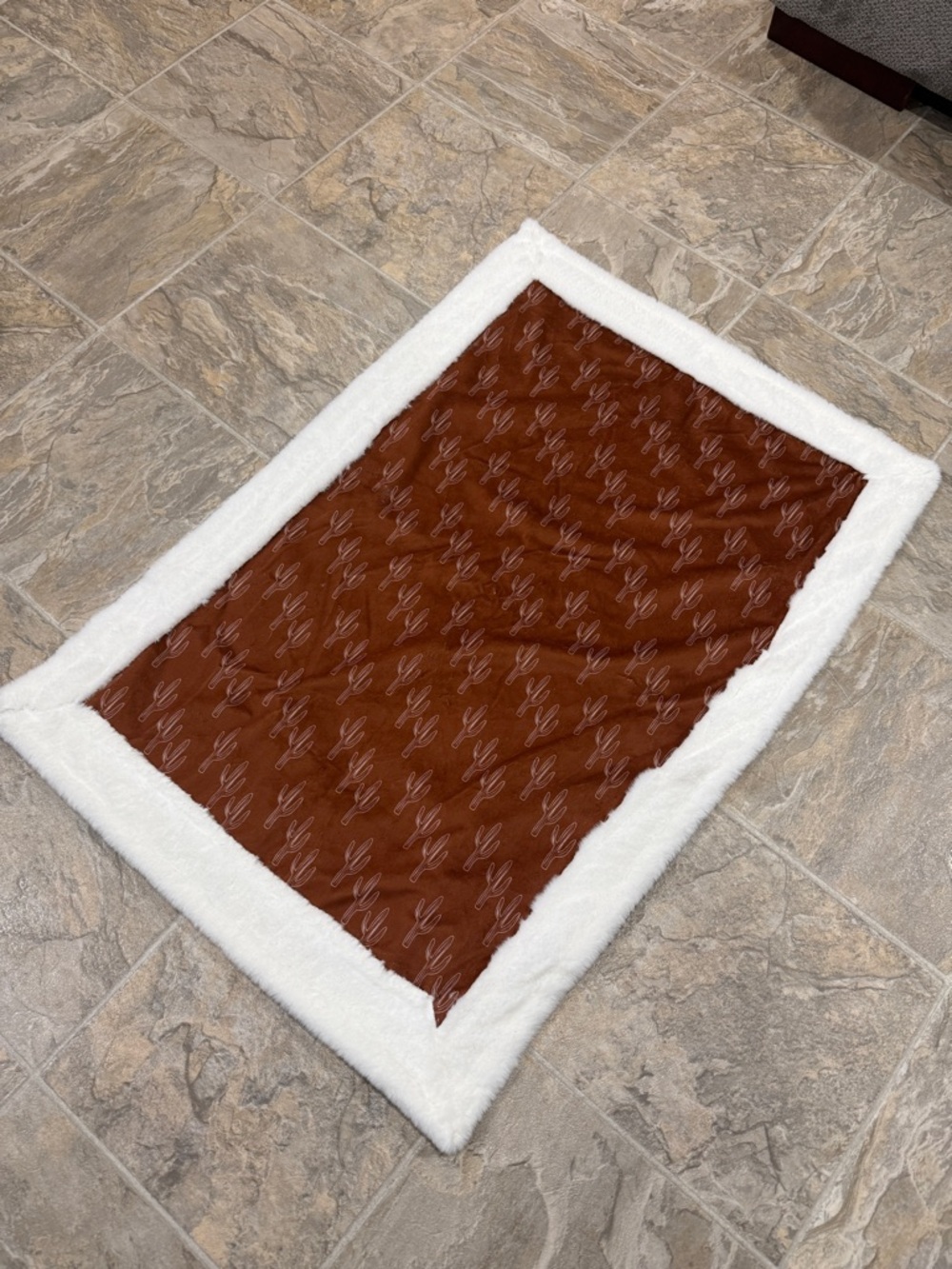 Plush Minky kids blanket - rust with White Border